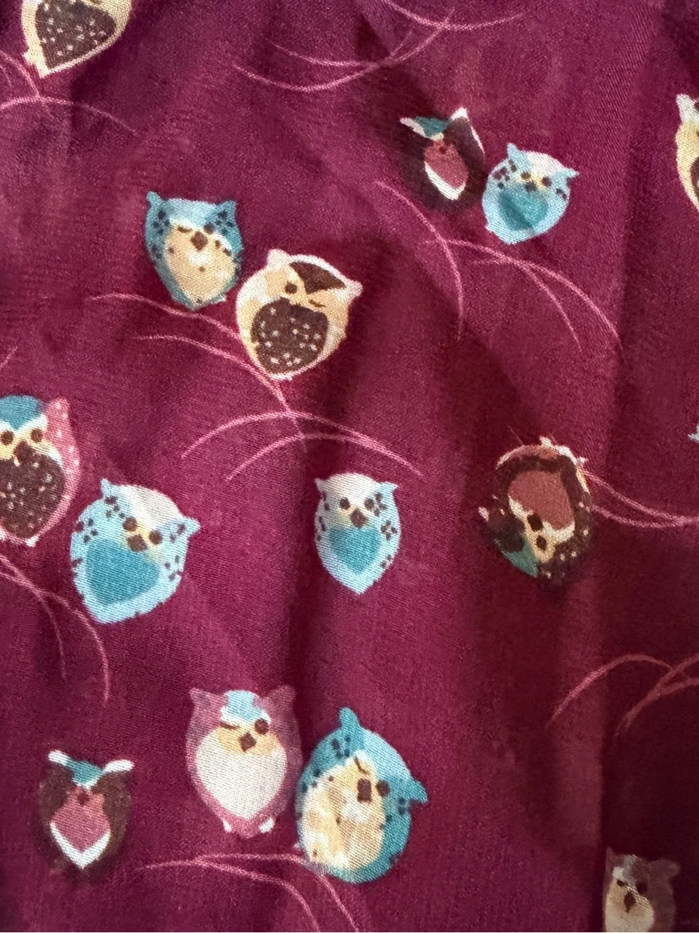 Women's Burgundy Scarf Shawl with Owls